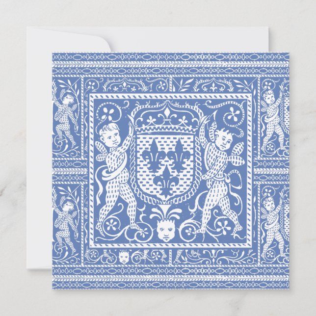 Invitación Azul del renacimiento medieval y blanco elegantes (Anverso)