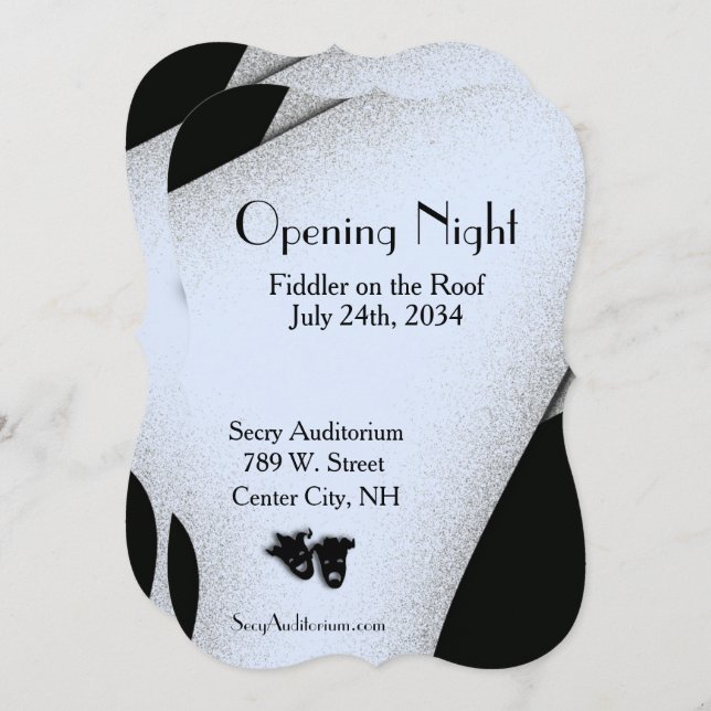 Invitación azul del teatro nocturno de apertura (Anverso / Reverso)