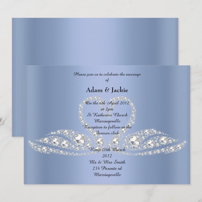 Invitación AZUL Diamond SWAN ELEGANT WEDDING (Anverso / Reverso)