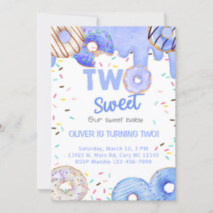 Invitación Azul donuts dulce dos niños 2do cumpleaños invitac