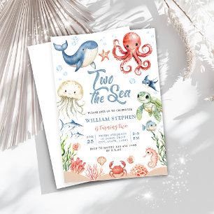 Invitación Azul Dos Al Mar Animales Del Océano 2do Cumpleaños