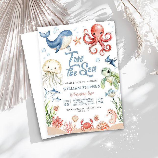 Invitación Azul Dos Al Mar Animales Del Océano 2do Cumpleaños (Subido por el creador)