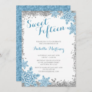 Invitación azul dulce 15 Glam Winter Wonderland