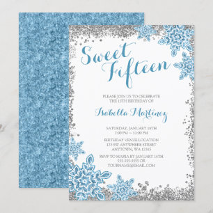Invitación azul dulce 15 Glam Winter Wonderland