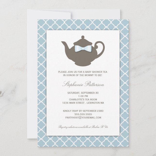 Invitación Azul dulce| Fiesta de té de la Baby Shower en tete (Anverso)