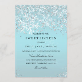 Invitación Azul Dulces Dieciséis Copos de Nieve del País de l
