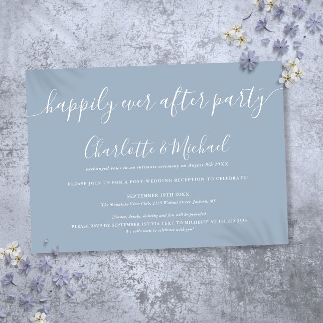 Invitación Azul Dusty Feliz Nunca Después Del Boda Fiesta (Dusty Blue Happily Ever After Party Wedding Invitation)