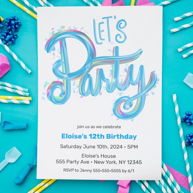 Invitación Azul eléctrico "Vamos Fiesta" moderno y colorido (Subido por el creador)