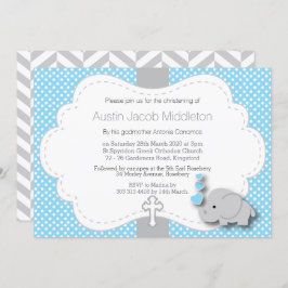 Invitación Azul - Elefante 🐘 Foto del bebé - Christening