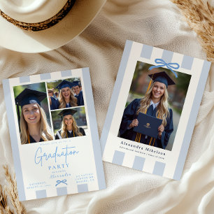 Invitación Azul Elegante 4 Fiesta de Graduación con Fotos