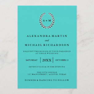 Invitación Azul elegante con la guirnalda blanco y negro