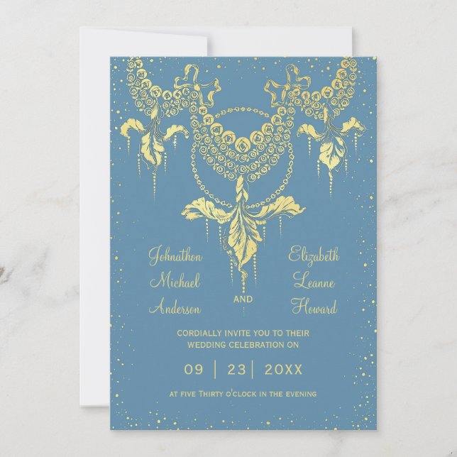 Invitación azul elegante de la boda de la (Anverso)
