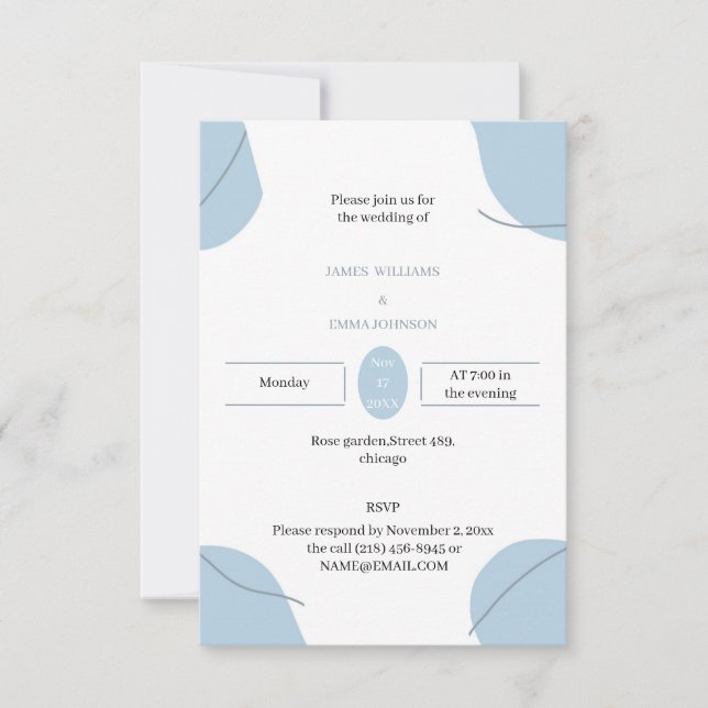 Invitación Azul elegante de la boda personalizada (Anverso)