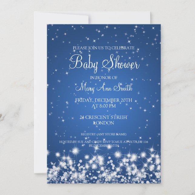 Invitación Azul elegante de la chispa del invierno de Baby (Anverso)