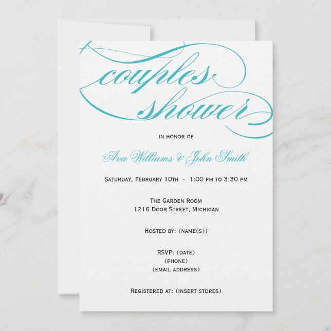 Invitación azul elegante de la ducha de los pares (Anverso)