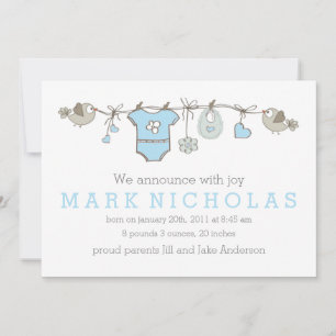 Invitación azul elegante de ropa de bebé