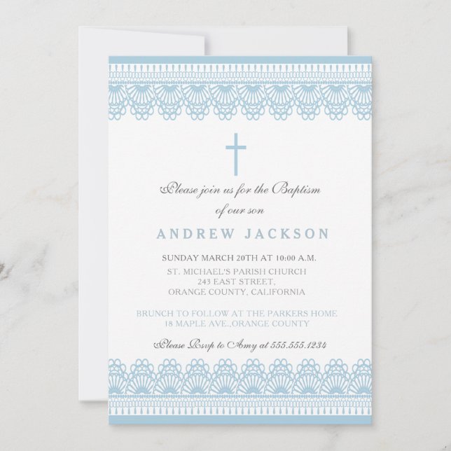 Invitación azul elegante del bautismo/del bautizo (Anverso)