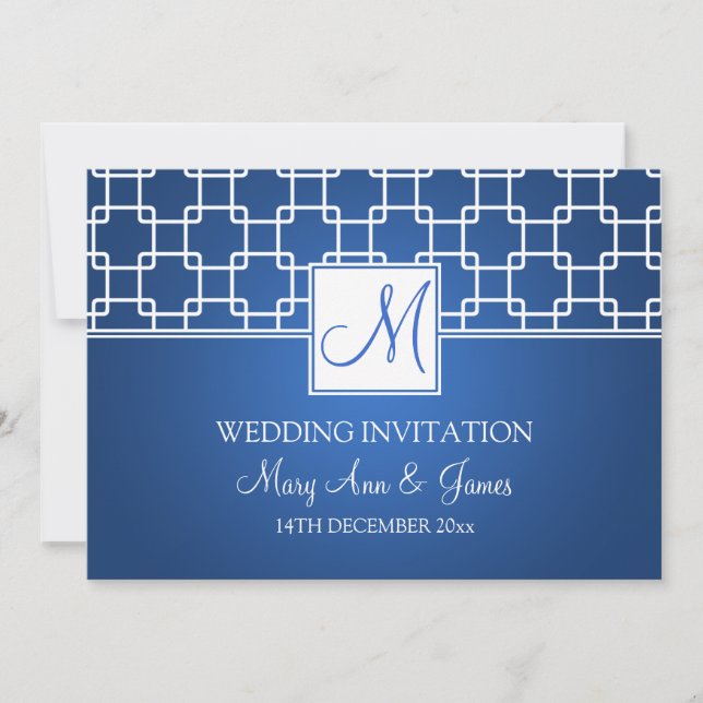 Invitación Azul elegante del modelo del enrejado del (Anverso)