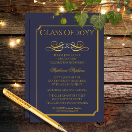 Invitación Azul elegante | Fiesta de graduación de la Univers