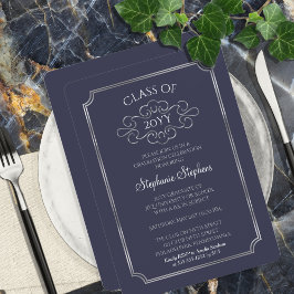 Invitación Azul elegante | Fiesta de Graduación de Silver Col
