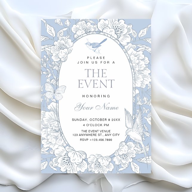 Invitación Azul elegante floral botánico tranquilo (Subido por el creador)