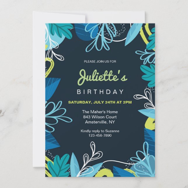 Invitación Azul en la fiesta de cumpleaños azul (Anverso)