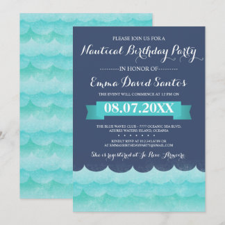 Invitación Azul en la fiesta Náutica de cumpleaños