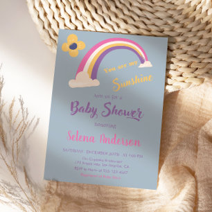Invitación Azul "Eres mi sol" Arcoiris Baby Shower