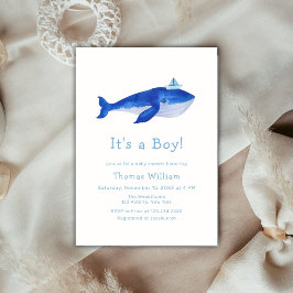 Invitación Azul es un niño bajo el Baby Shower de ballena mar