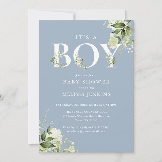 Invitación Azul Es Un Niño Verdor Todo En Un Baby Shower (Anverso)