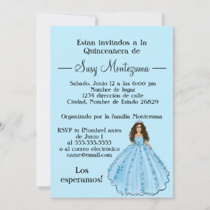 Invitación Azul español Quinceañera mis cinco