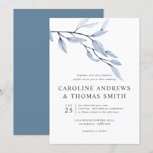 Invitación Azul etéreo Moda boda de hojas botánicas