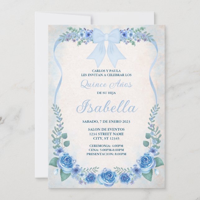 INVITACION AZUL FLORAL (Anverso)