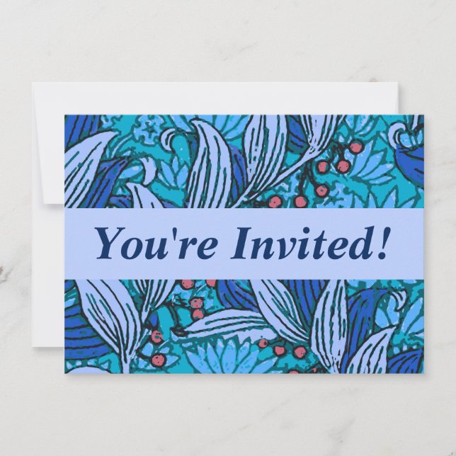 Invitación Azul Floral Antiguo Boho Moderno (Anverso)