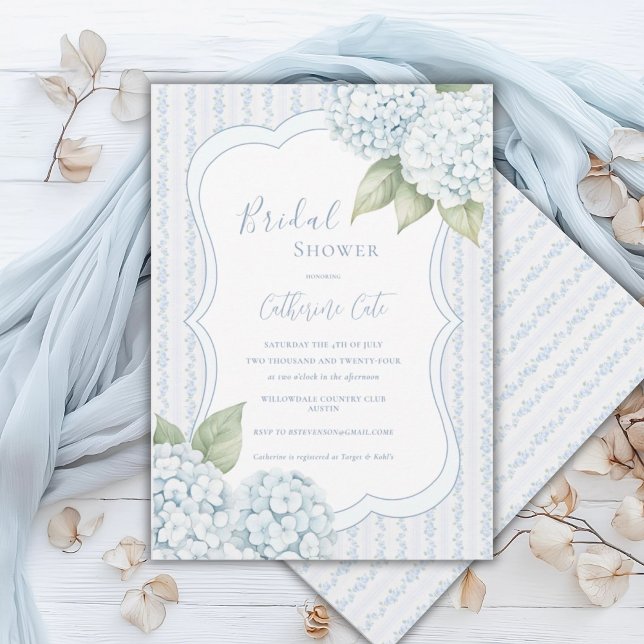 Invitación Azul Floral Azul Hydrangea Raya Despedida de Solte (Subido por el creador)