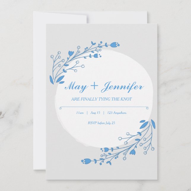 Invitación Azul Floral Blanco (Anverso)