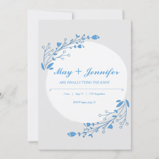 Invitación Azul Floral Blanco