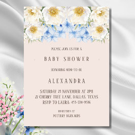 Invitación Azul floral blanco Hydrangea Garden Baby Shower