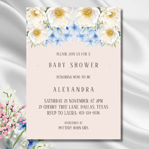 Invitación Azul floral blanco Hydrangea Garden Baby Shower