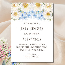 Invitación Azul floral blanco Hydrangea Garden Baby Shower