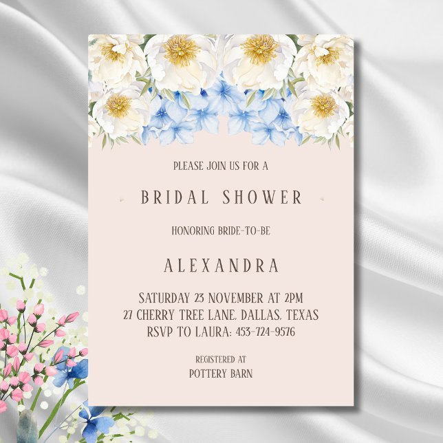 Invitación Azul floral blanco Hydrangea Jardín Ducha de novia (Subido por el creador)