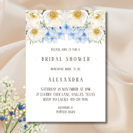 Invitación Azul floral blanco Hydrangea Jardín Ducha de novia