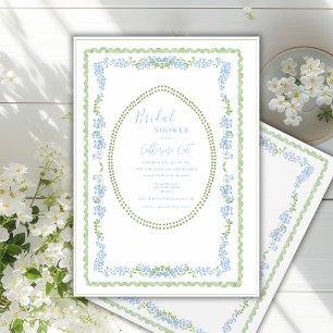 Invitación Azul Floral Caprichoso Marco Vintage Ducha de Novi