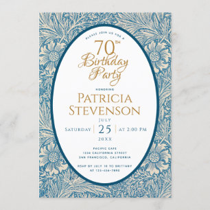Invitación Azul Floral Cumpleaños 70 Margaritas William Morri