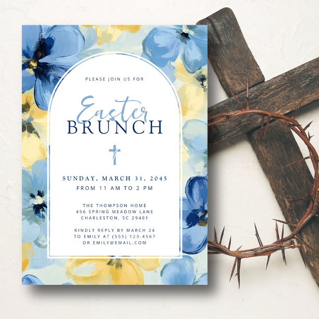 Invitación Azul floral de primavera cristiana de brunch de Pa (Subido por el creador)