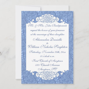 Invitación azul floral del damasco y del boda de
