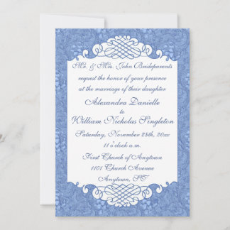 Invitación azul floral del damasco y del boda de