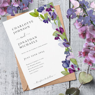 Invitación Azul floral elegante moderno