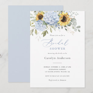 Invitación Azul floral Hydrangea Sunflowers Ducha de novia