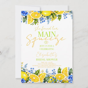 Invitación Azul floral Limón Bridal shower Main Squeeze